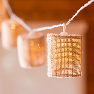 String Of Lights With Natural Burlap Shades - Battery LED