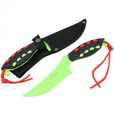 Hunt-Down 8 in. Light Green Hunting Knife With Black Handle and Green Red paracord