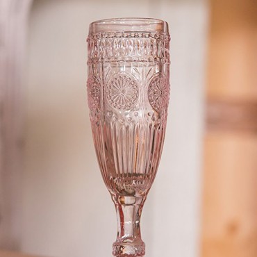 Vintage Style Pressed Glass Flute Pink - 2 Pieces