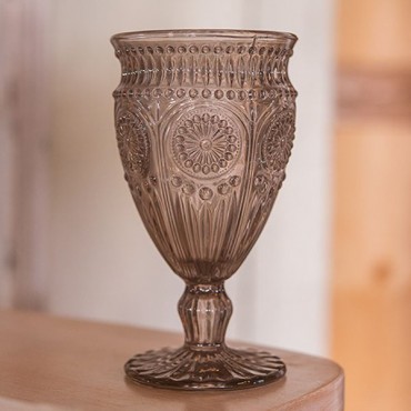 Vintage Style Pressed Glass Goblet In Grey - 2 Pieces