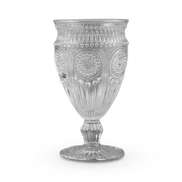 Vintage Style Pressed Glass Goblet In Grey - 2 Pieces
