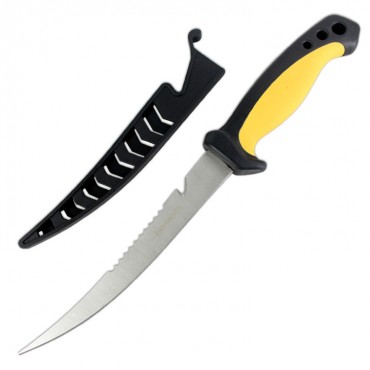 11.5 in. Defender Comfort Yellow Grip Fish Fillet Knife with Serrated Edge Blade