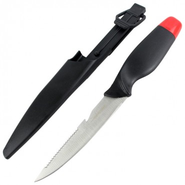 Defender 10.5 in. Fishing Comfort Red Fillet Knife with Serrated Edge With Sheath
