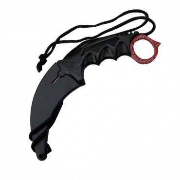 Defender-Xtreme 8 in. Red Spider Web Steel Tactical Combat Rescue Knife with Sheath