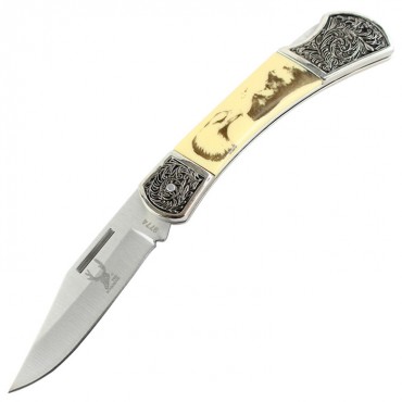 TheBoneEdge 7.5 in. Folding Knife Eagle & Wilderness Design Handle