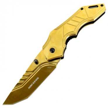 Hunt-Down 8 in. Spring Assisted Folding Knife Tactical Rescue - Gold Blade & Handle
