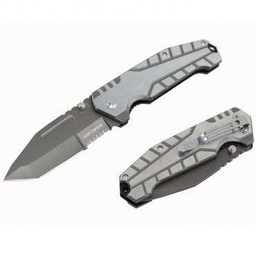 Hunt-Down 8 in. Silver Ball Bearing Folding Knife Tactical Rescue With Belt Clip