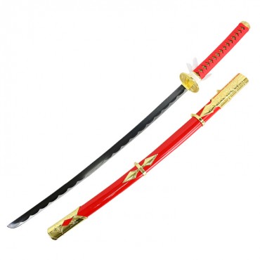 Defender 38 in. Carbon Steel Samurai Sword Red Gold Emblem Scabbard Dull Blade