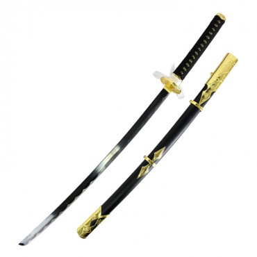 Defender 38 in. Carbon Steel Samurai Sword Black Gold Emblem Scabbard Dull Blade