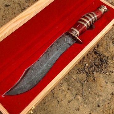 The Bone Edge 13 in. Damascus Steel Fixed Blade Hand Forged Bone & Wood Handle Knife