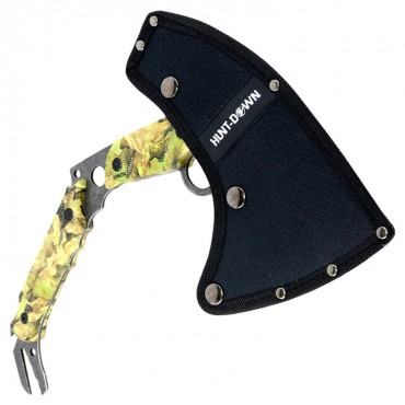 Hunt-Down 13 in. Hunting Survival Axe With Sheath - Green Camo Color Handle
