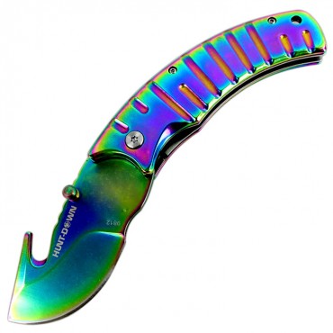 Hunt-Down 9 in. Rainbow Pattern Tactical Spring Assisted Folding Knife