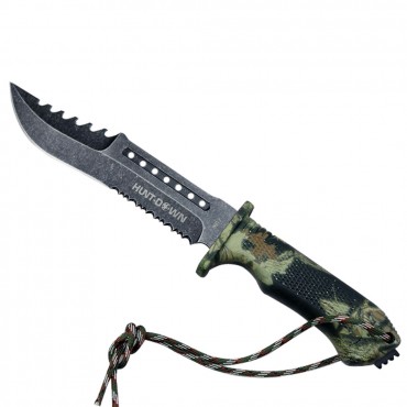 Hunt-Down Forest Camo 12 in. Carbon Steel Hunting Tactical Fixed Blade Sharp Knife