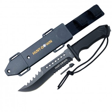 Hunt-Down 12 in. Carbon Steel Blade Hunting Tactical Survival Knife Plastic Handle