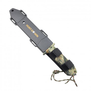 Hunt-Down 12 in. Carbon Steel Hunting Tactical Survival Knife - Forest Camo Handle