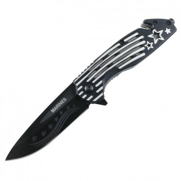 Defender 8.5 in. Star & Stripes Handle Spring Assisted Knife w/ Seatbelt Cutter