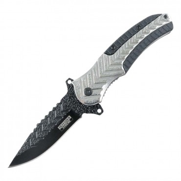 Defender-Xtreme 9 in. Stainless Steel Spring Assisted Knife Black & Silver Handle
