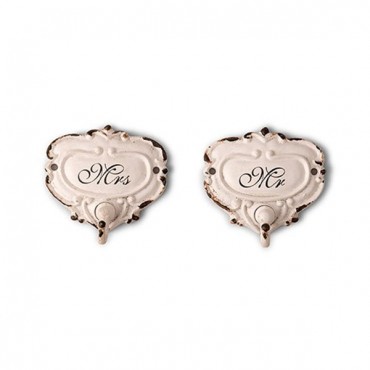 Shabby Chic Hook Set With Mr. And Mrs. Inscription
