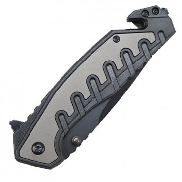 Defender-Xtreme 9 in. Grey and Black Spring Assisted Folding Knife with Belt Clip