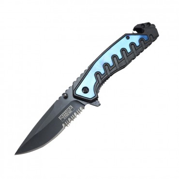 Defender-Xtreme 9 in. Blue and Black Spring Assisted Folding Knife with Belt Clip