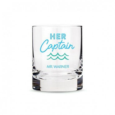 Personalized Whiskey Glass - Her Captain Print
