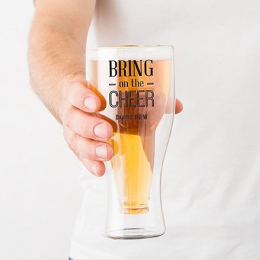 Personalized Double Walled Beer Glass Bring On The Cheer Print