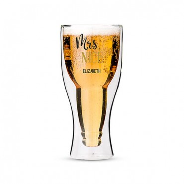 Personalized Double Walled Beer Glass Mrs. Nice Print