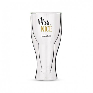 Personalized Double Walled Beer Glass Mrs. Nice Print