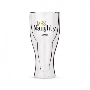 Personalized Double Walled Beer Glass Mrs. Naughty Print