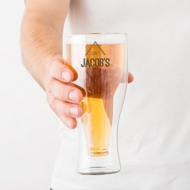 Personalized Double Walled Beer Glass Diamond Emblem Print