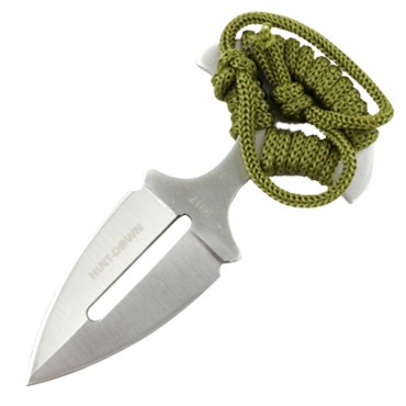 Hunt-Down 5 in. Push Dagger Hunting Knife with Leather Sheath Green Cord Handle