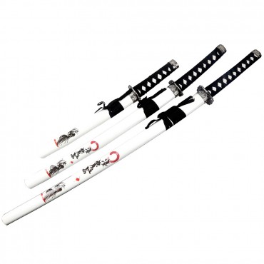 3 Piece White Dragon Samurai Sword Set Katana Deluxe Swords with Stand New