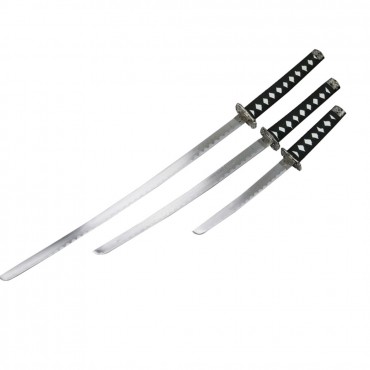 3 Piece Set Red & Black Samurai Swords Carbon Steel Blades with Stand Good Quality New
