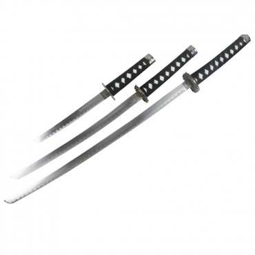 3 Piece White Dragon Samurai Sword Set Carbon Steel Blades with Stand Good Quality