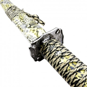 Defender 35.5 in. Stainless Steel Blade Samurai Katana Sword Tiger Face Leopard Print