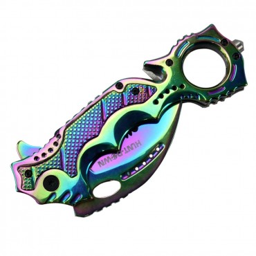 8.5 in. Hunt-Down Spring Assisted Folding Knife Rainbow color