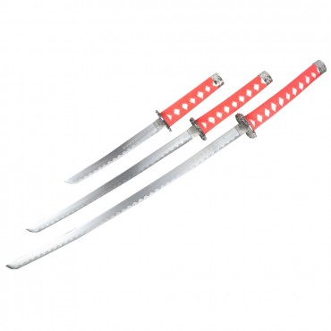 3 Piece Red Dragon Samurai Sword Set Carbon Steel Blades with Stand Good Quality