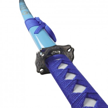 3 Piece Light Blue Dragon Samurai Sword Set Carbon Steel Blades with Stand