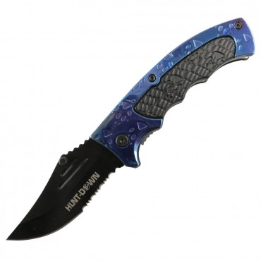 Hunt-Down 8 in. Blue & Black Tiger Paw Stainless 3CR13 Steel Spring Assisted Folding Knife