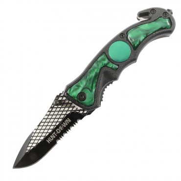 Hunt-Down 8 in. Green & Black Folding Tactical Knife Spring Assisted Stainless 3CR13 Steel
