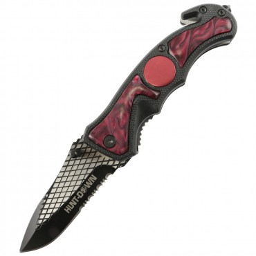 Hunt-Down 8 in. Red & Black Folding Tactical Knife Spring Assisted Stainless 3CR13 Steel