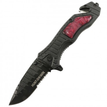 Hunt-Down 8.5 in. Red spring assisted folding knife Belt Cutter Glass Breaker 3CR13 Steel