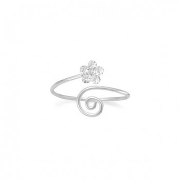 Wrap Design Toe Ring with Clear Crystal Flower