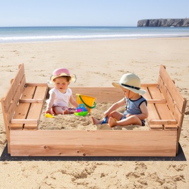 Kids Outdoor Foldable Retractable Sandbox With Bench Seat