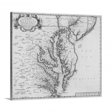 A New Map Of Virginia Maryland And Parts Of Pennsylvania And New Jersey 1719 Wall Art - Canvas - Gallery Wrap