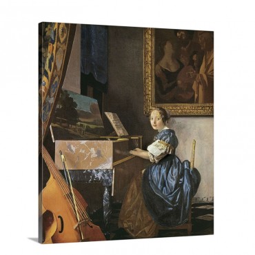 A Young Woman Seated At A Virginal Wall Art - Canvas - Gallery Wrap