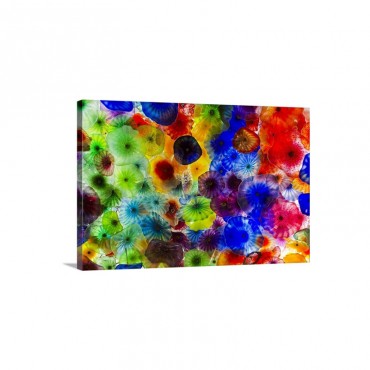A Colorful Mouth Blown Glass Sculpture Hanging From A Ceiling Wall Art - Canvas - Gallery Wrap