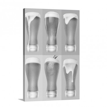 A Composition Of Six Glasses Of Beer Against Coloured Backgrounds Wall Art - Canvas - Gallery Wrap