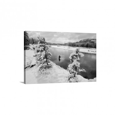 A Fisherman In The Yellowstone River Wyoming Wall Art - Canvas - Gallery Wrap