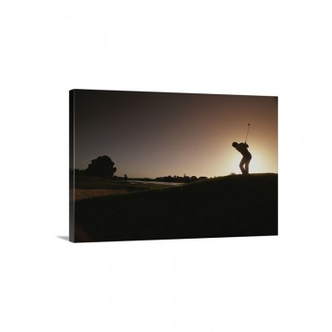A Man Plays A Game Of Golf At Twilight South Africa Wall Art - Canvas - Gallery Wrap